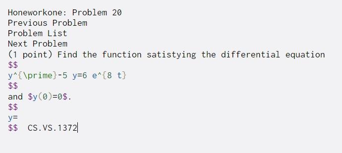  Honeworkone: Problem 20 Previous Problem Problem List Next Problem (1 point)