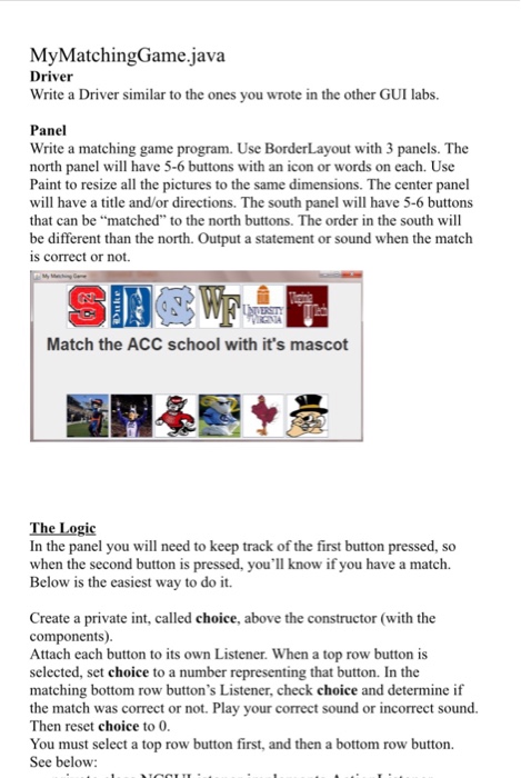  In jGrasp My Matching Gamejava Driver Write a Driver similar to