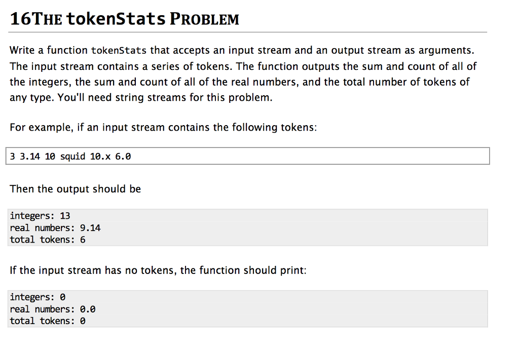 !!!C++!!! 16THE tokenStats PROBLEM Write a function tokenStats that accepts an input