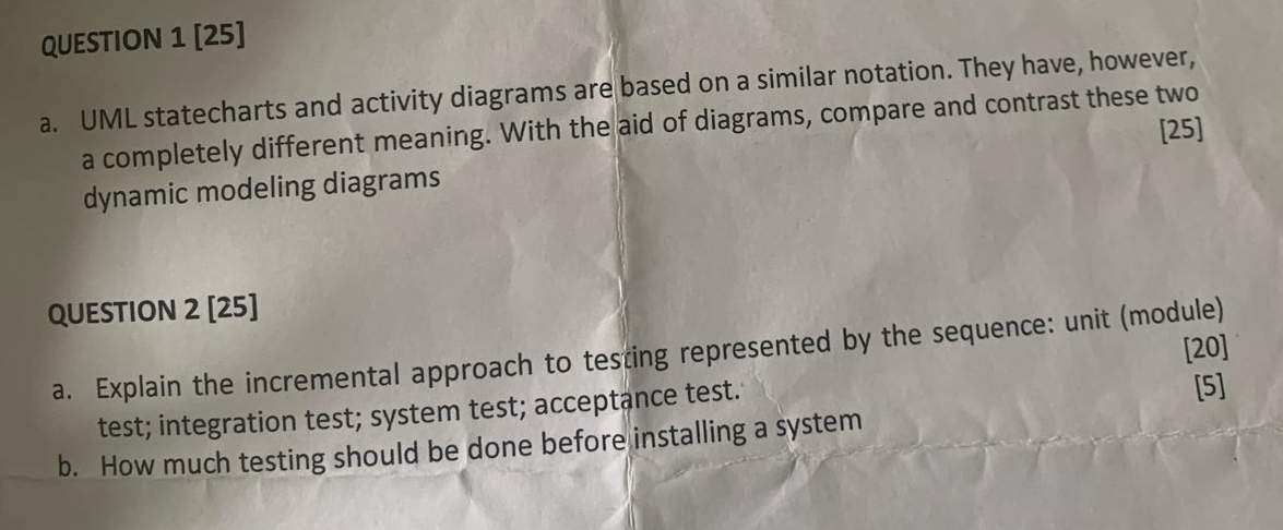  QUESTION 1[25] a. UML statecharts and activity diagrams are based on