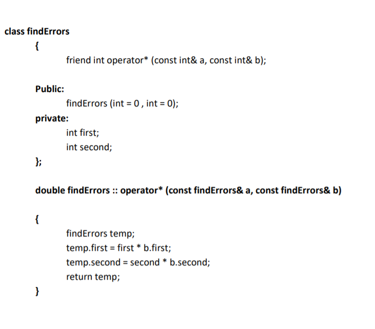 Find the errors in the following class definition and write in