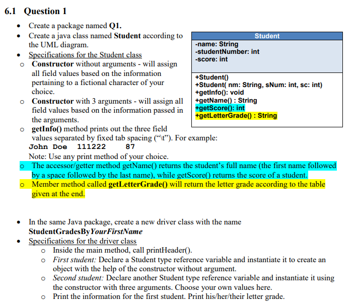 undefined 6.1 Question 1 Create a package named Q1. Create a java