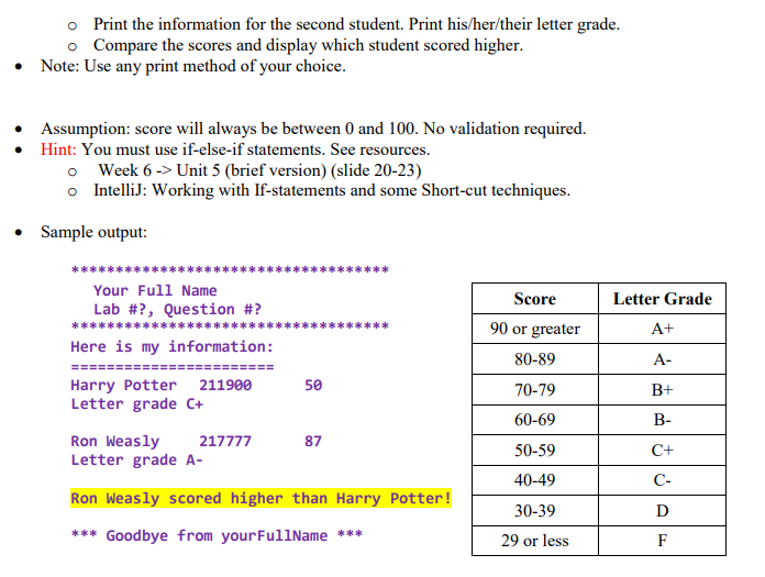 class named Student according to Student the UML diagram. -name: String Specifications