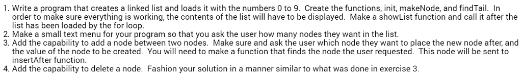 Linked list using either Java or C. 1. Write a program that