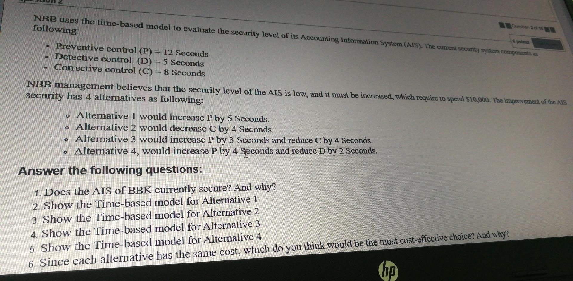  urgent NBB uses the time-based model to evaluate the security level
