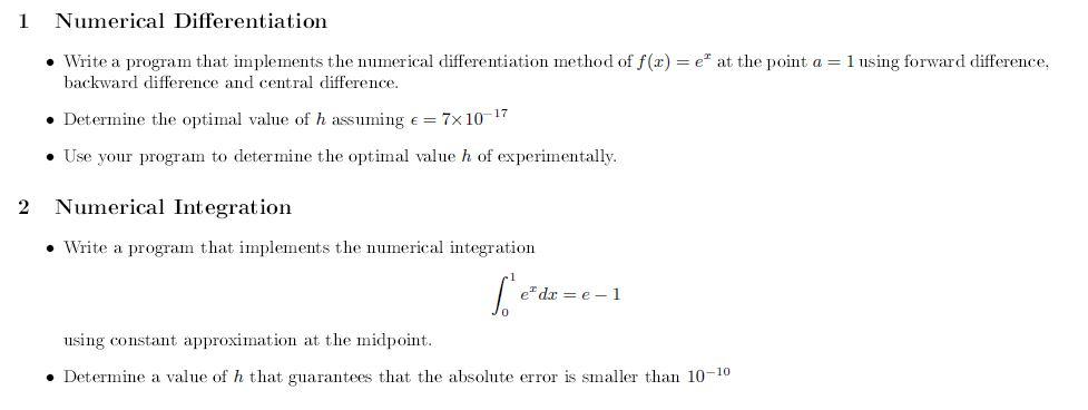 Using Python, 1 Numerical Differentiation Write a program that implements the erical