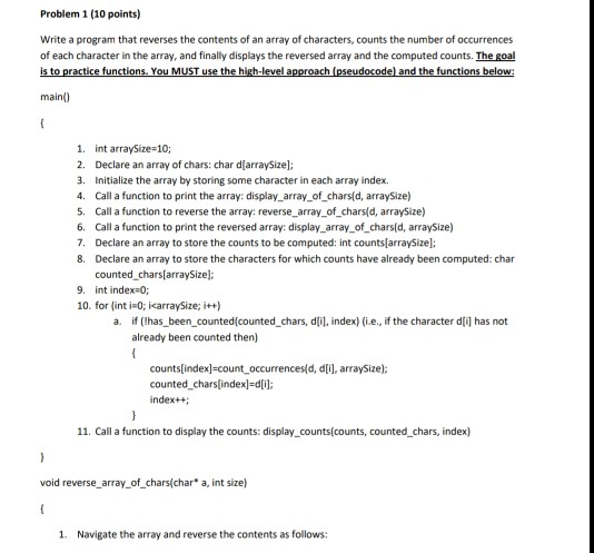  Problem 1 (10 points Write a program that reverses the contents