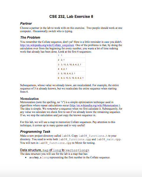  CSE 232, Lab Exercise 8 Partner Choose a partner in the