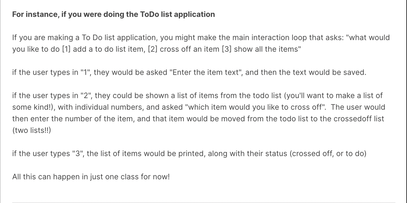  For instance, if you were doing the ToDo list application If
