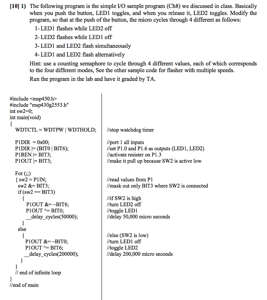  [10] 1) The following program is the simple I/O sample program