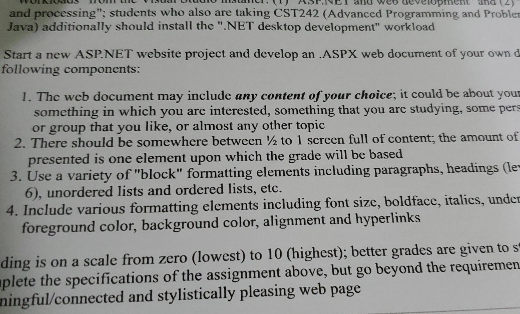  development ho (2) and processing"; students who also are taking CST242