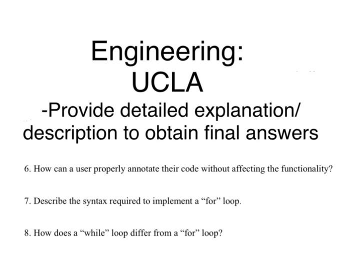  Using Matlab sofware Engineering: UCLA - Provide detailed explanation/ description to