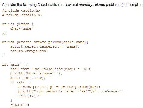  a) Examine the create_person function. This function has a problem which