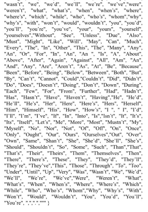 Stop words removal is the process of removing the most common words,