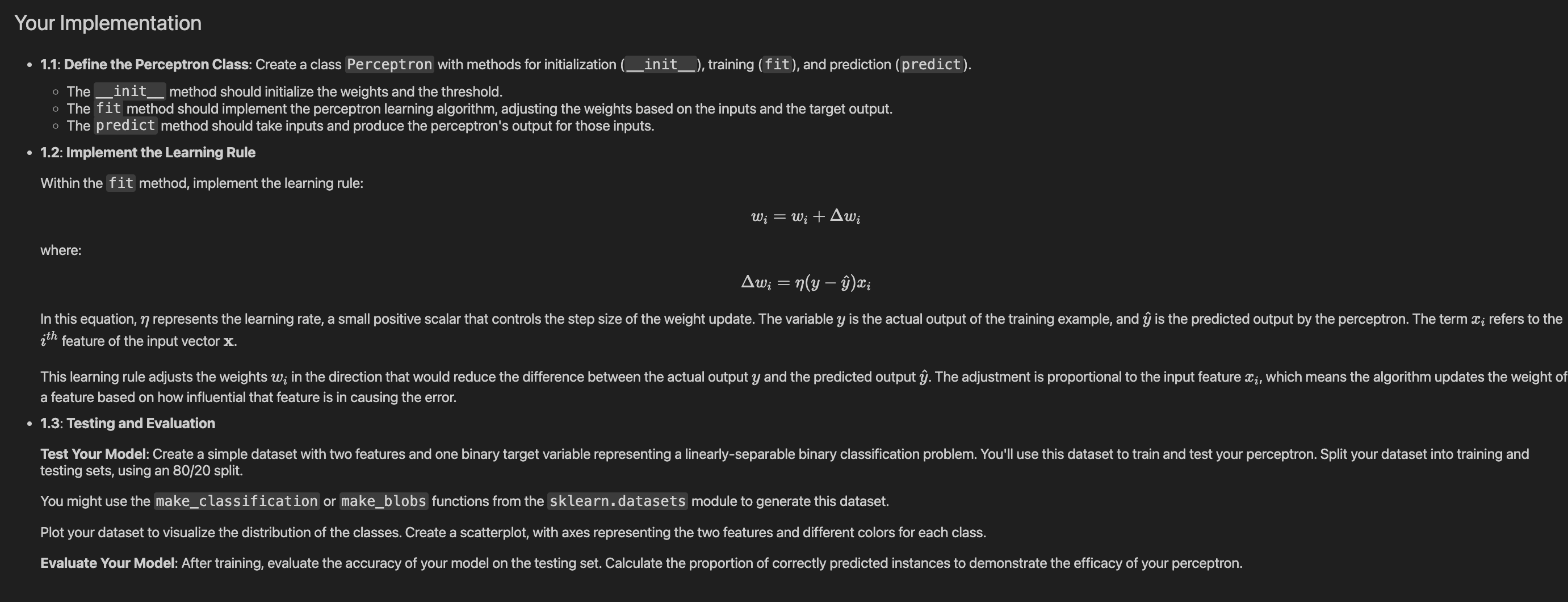  Homework 2 Part 1: Perceptron from Scratch assignment, you will have