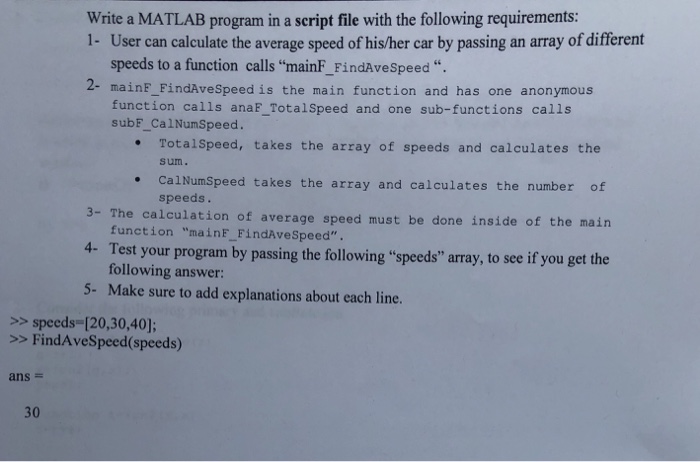  Matlab Write a MATLAB program in a script file with the