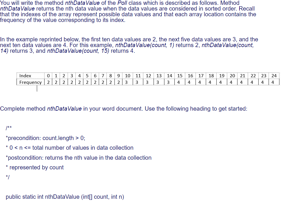  Help me with this. You will write the method nthDataValue of