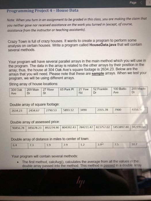  Page Programming Project 4 - House Data Note: When you turn