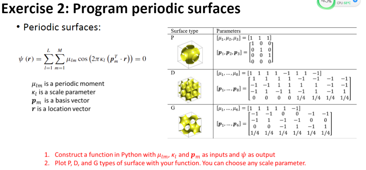 Give as a python code Exercise 2: Program periodic surfaces - Periodic