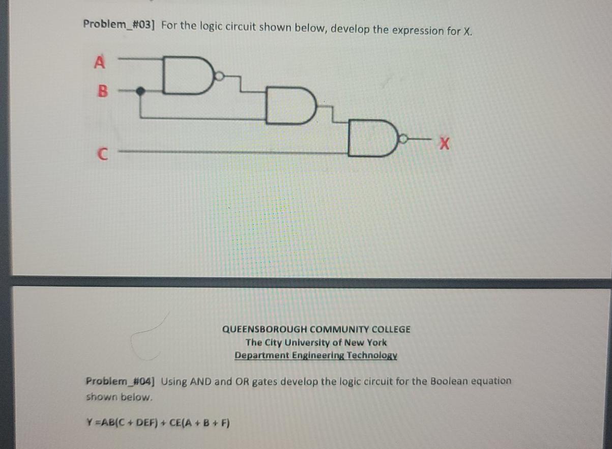  Problem_#03] For the logic circuit shown below, develop the expression for