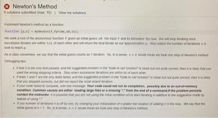  Please fix the error for value of n Newton's Method 6