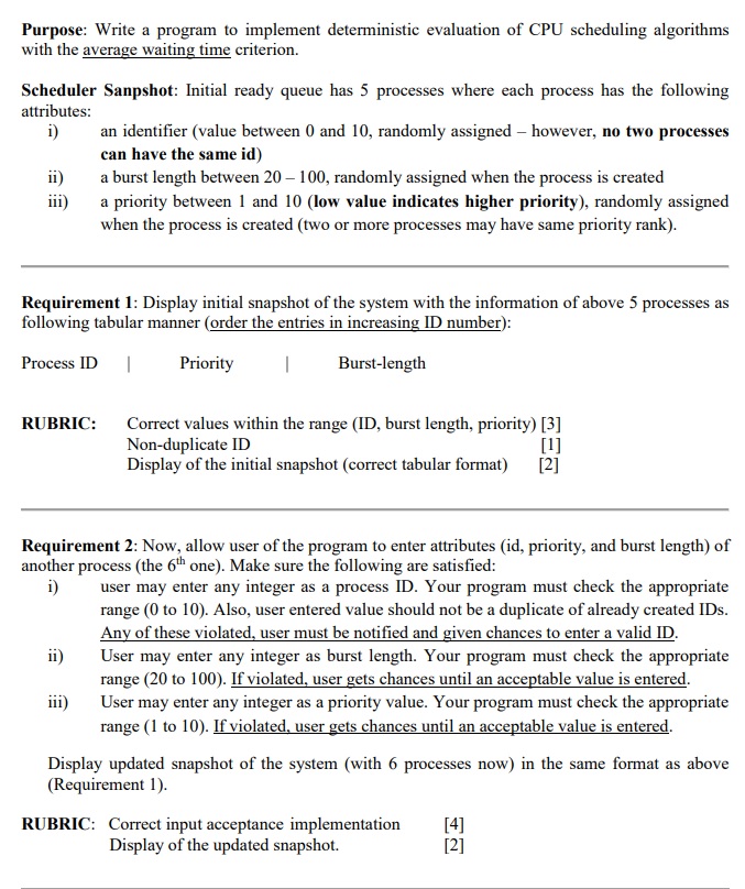  Purpose: Write a program to implement deterministic evaluation of CPU scheduling