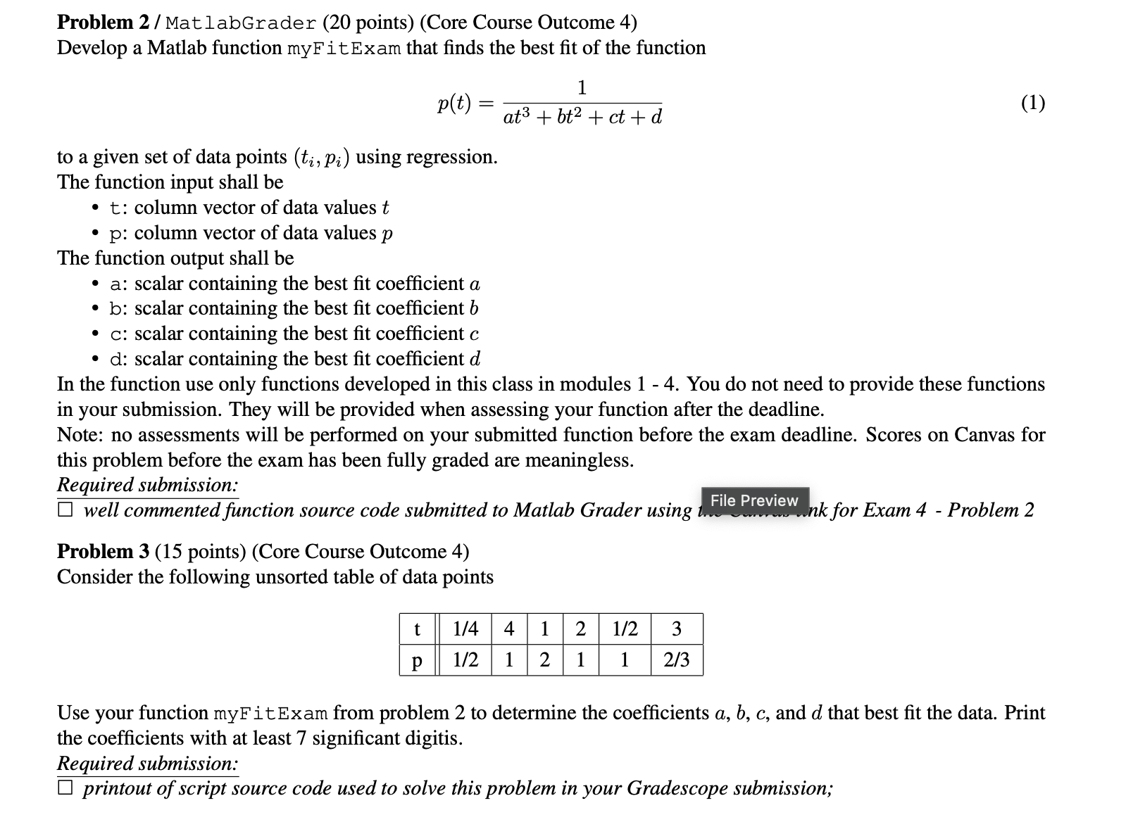  Problem 2/ Mat labGrader (20 points)(Core Course Outcome 4) Develop a