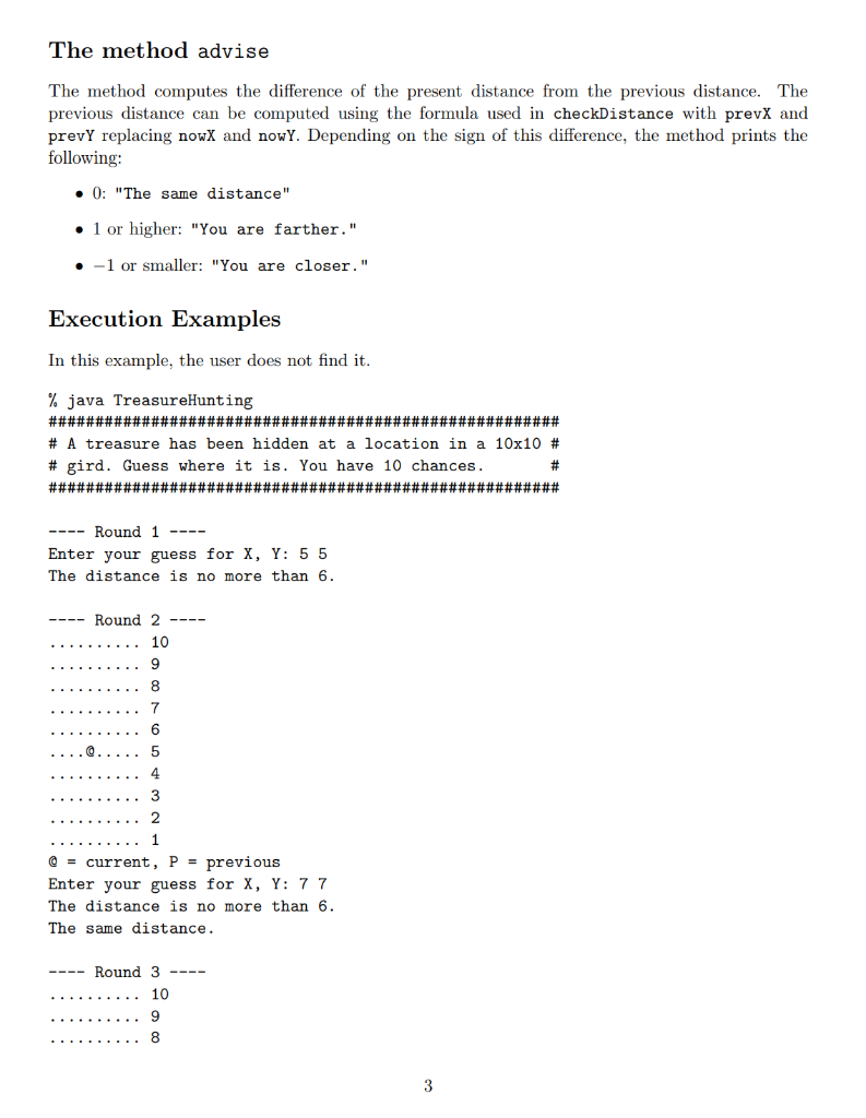 plays the game of finding a treasure with the user. The treasure