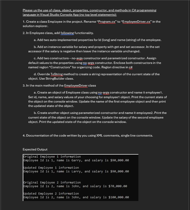  Please us the use of class, object, properties, constructor, and methods