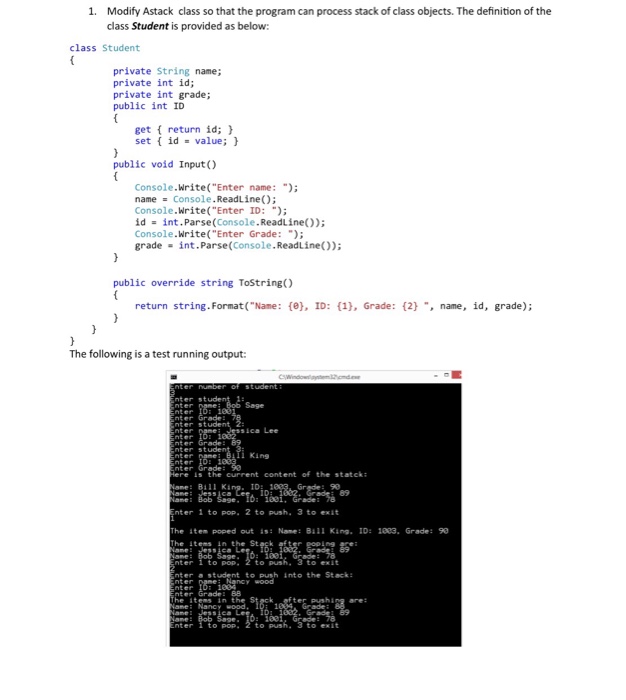  1. Modify Astack class so that the program can process stack