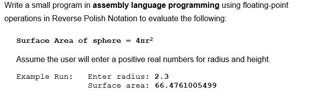  Write a small program in assembly language programming using floating-point operations
