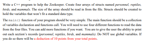 create a program to keep track of all of the animals in