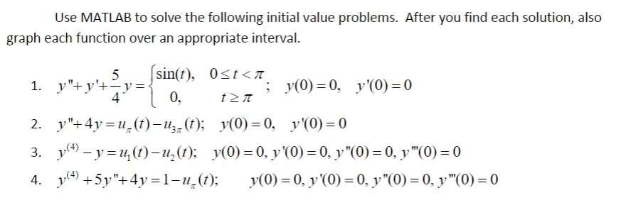  Use MATLAB to solve the following initial value problems. After you