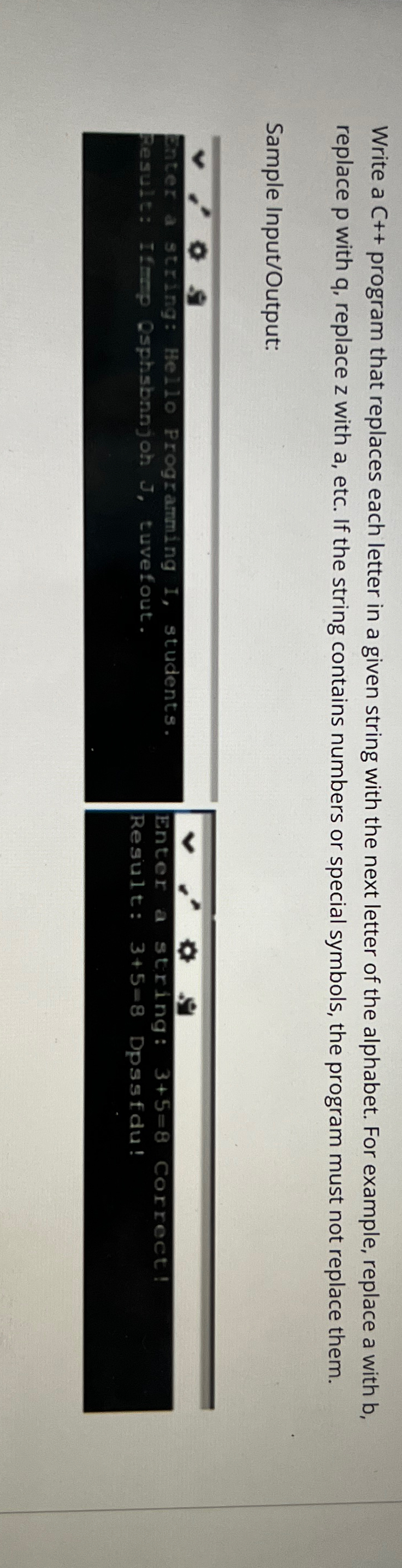  Write a C++ program that replaces each letter in a given