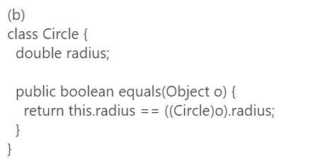 written as equals(Circle circle), as shown in (a) in following the code;