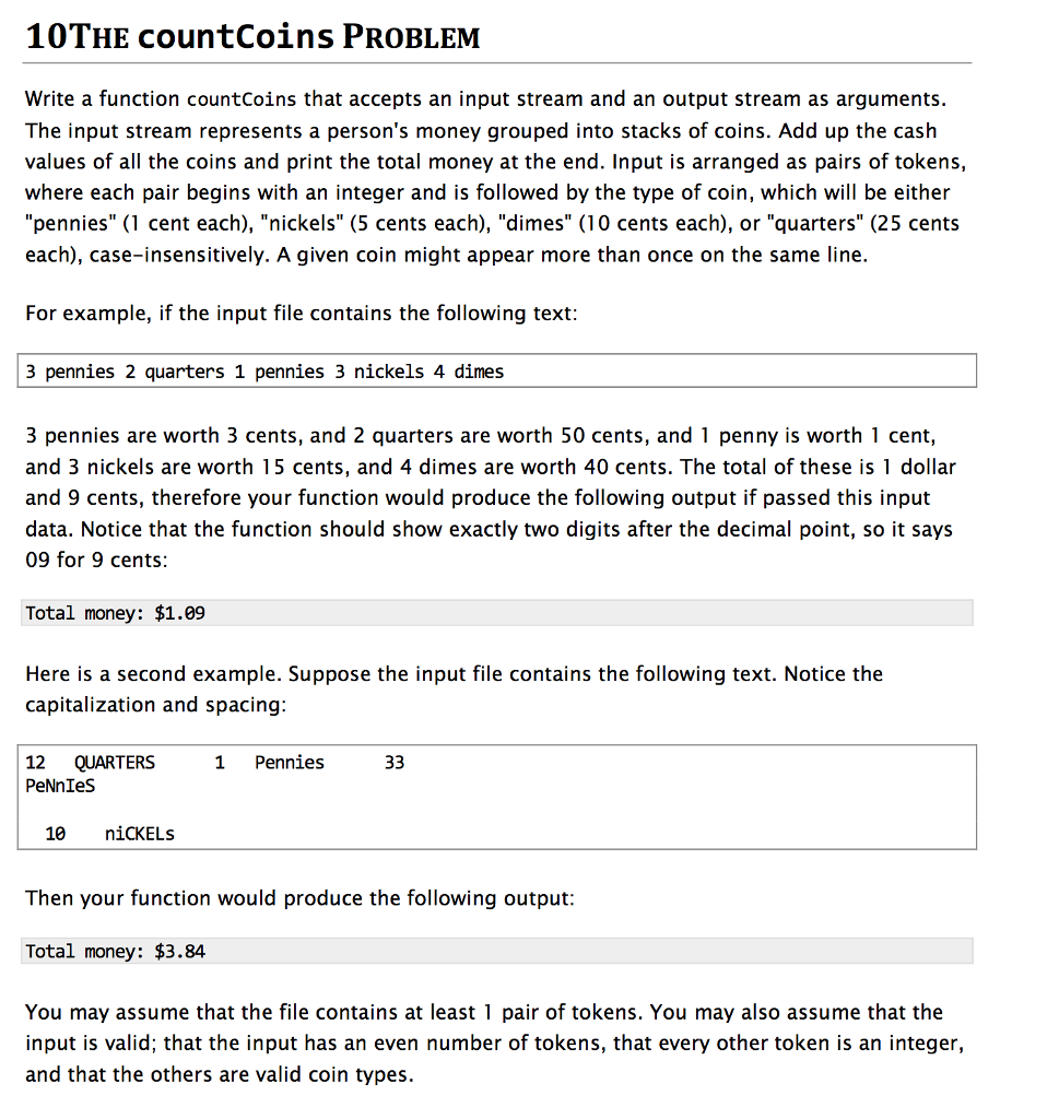 !!C++!! 10THE countCoins PROBLEM Write a function countCoins that accepts an input