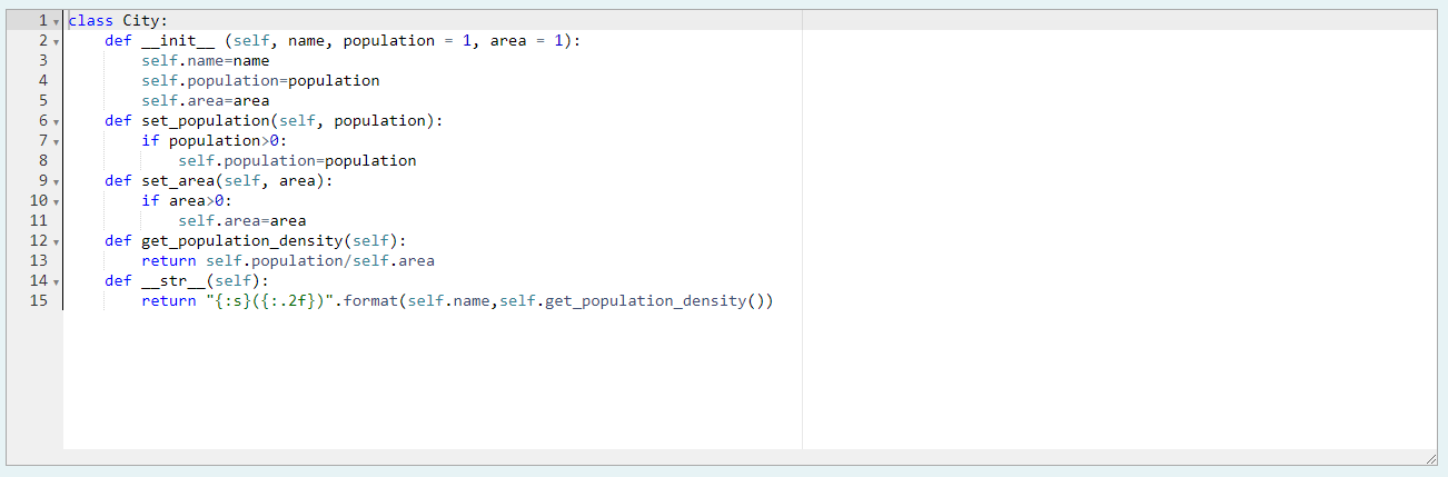 city. Each City object stores information about the city's name, population and