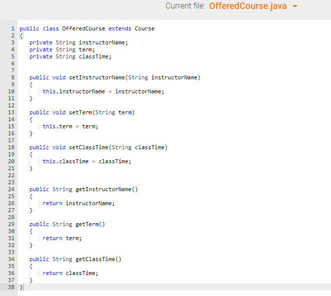 and course Title. Also define a derived class Offered Course with methods