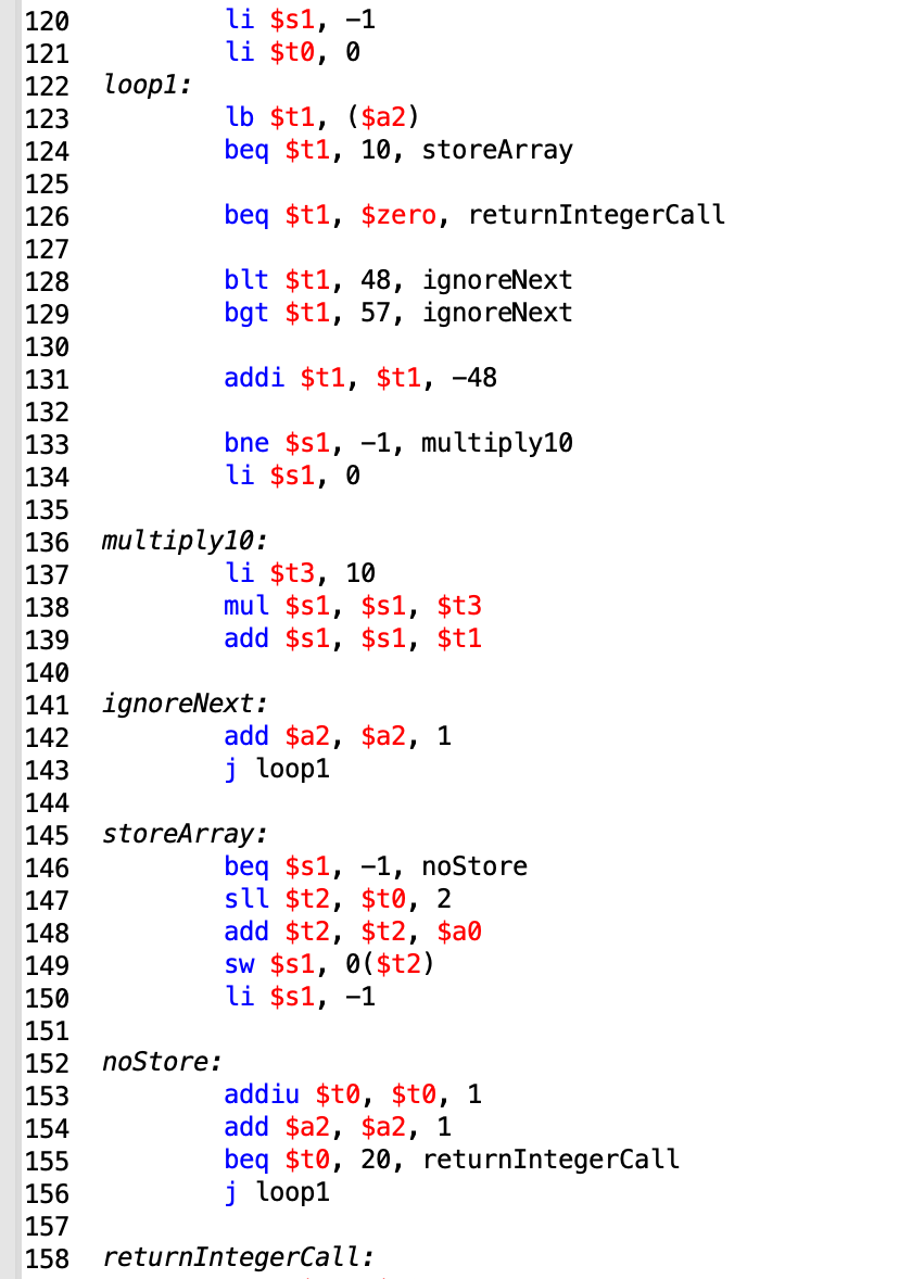 for the input: 4 msg1: asciiz "The array before: 5 msg2: .asciiz