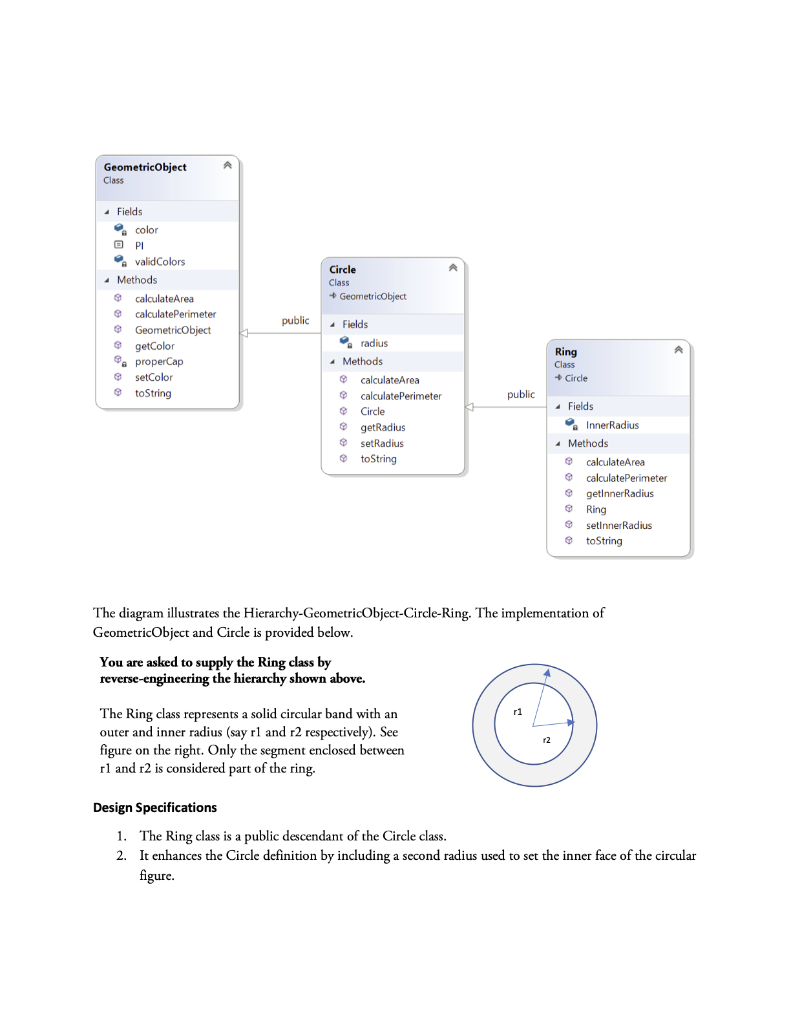C++ GeometricObject Class A Fields color PI valid Colors Methods calculate Area