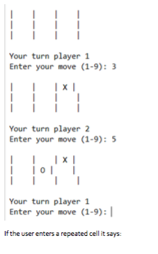 Python Programming: Create a tic-tac-toe game based on the following output: Your