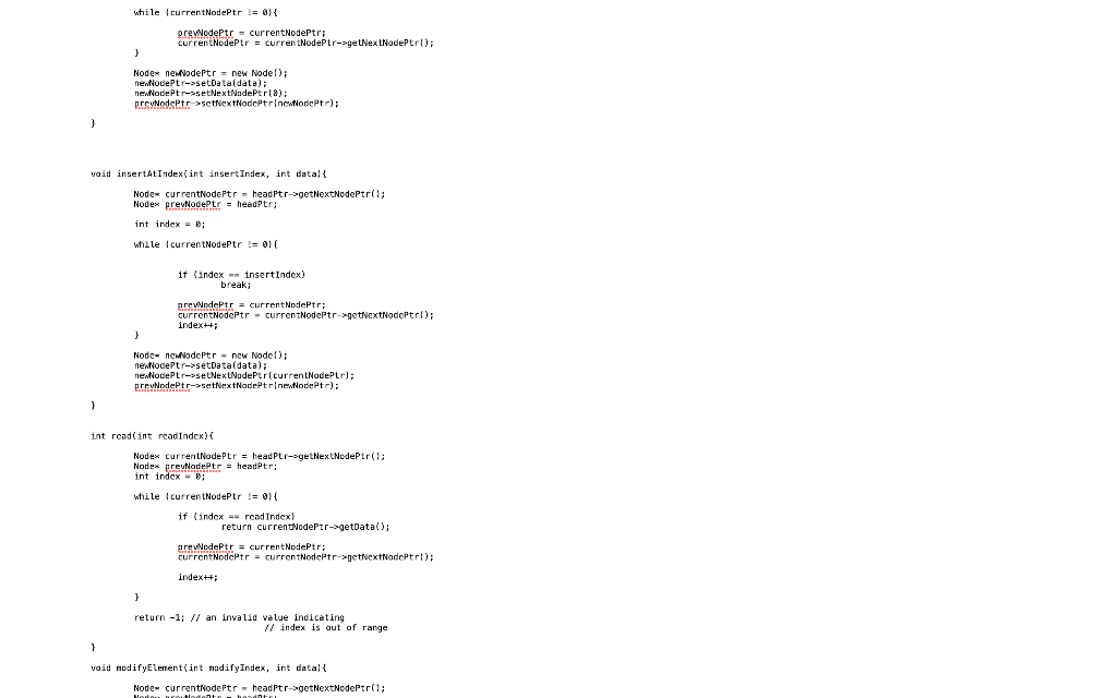 singly linked list. You are given the code for the singly linked