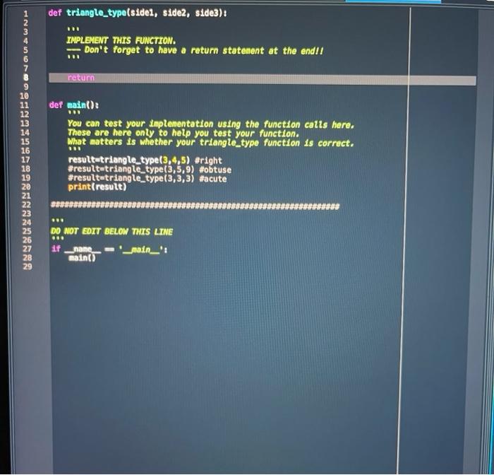 determine whether a given triangle is right, acute or obtuse: C a