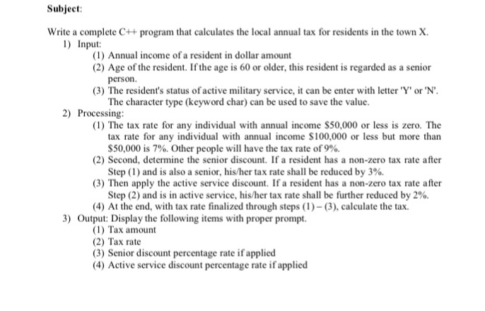  Using if statements Subject Write a completeC++ program that calculates the