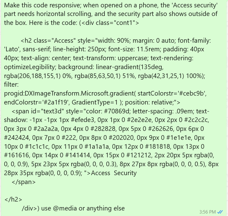  Make this code responsive; when opened on a phone, the 'Access