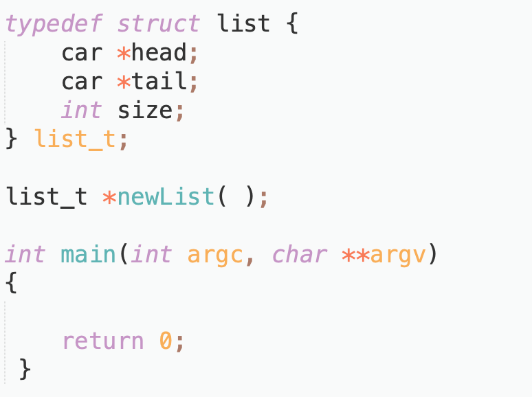  This program's purpose is to create a singly linked-list for cars