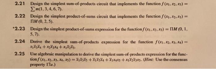 solve 2.21 + 2.22 + 2.24 + 2.25 using boolean algebra please