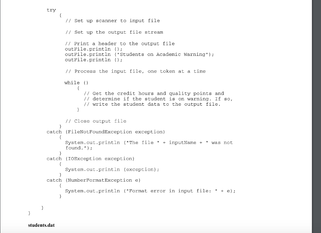 credit data and create a list of students on academic warning. The