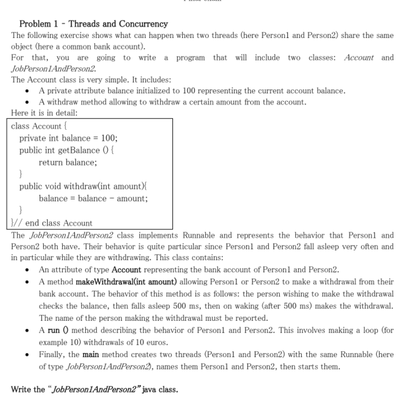  Problem 1 - Threads and Concurrency The following exercise shows what