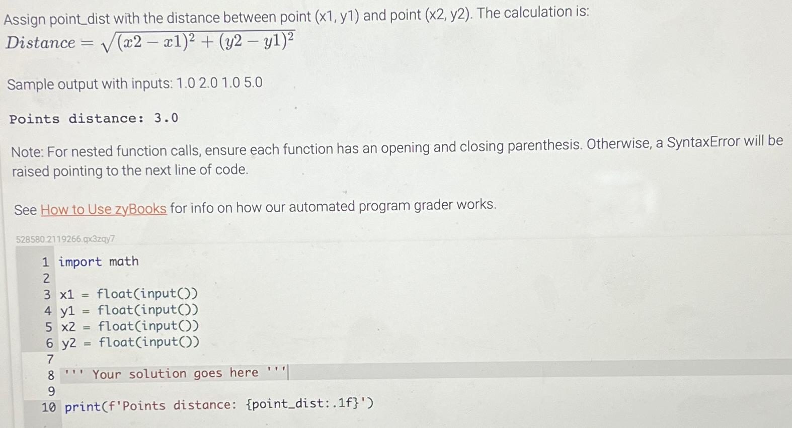  Assign point dist with the distance between point (x1,y1) and point